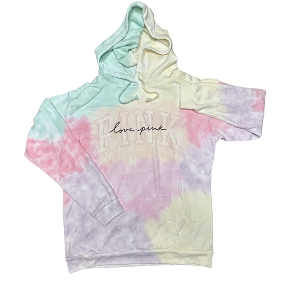 Victoria’s Secret PINK super soft cozy oversized pastel tie dye logo hoody NWT S - Picture 5 of 7
